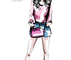 Personality fashion girl watercolor illustration vector