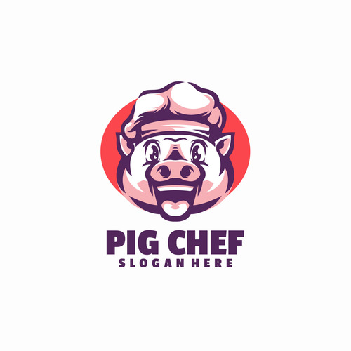 Pig chef logo template vector