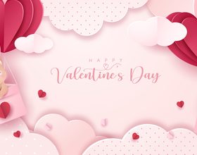 Pink background Valentine's day paper style greeting card vector