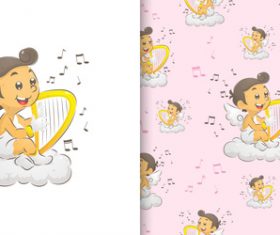 Playing harp cartoon seamless background vector