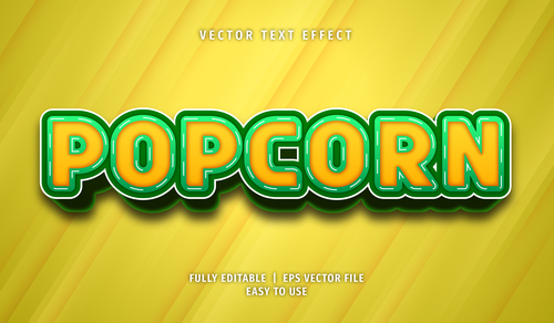 Popcorn text 3d yellow green style text effect vector