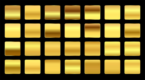 Premium yellow gold gradients swatches big set vector