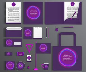 Purple corporate identity collection vector