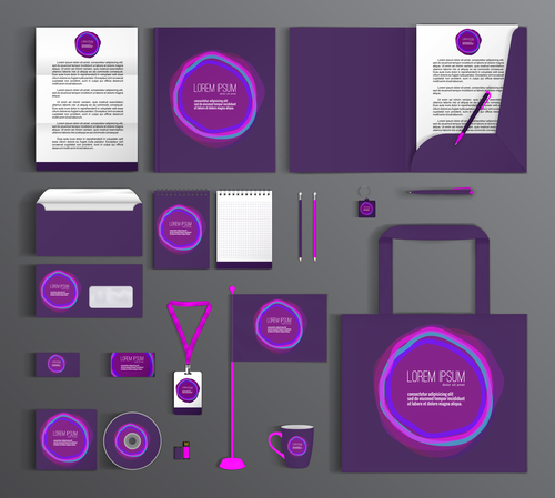 Purple corporate identity collection vector