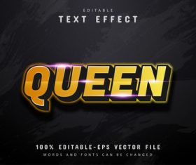 Queen text 3d gold text effect vector