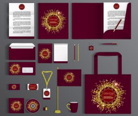 Red background corporate golden identity collection vector