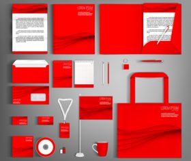 Red cover corporate stationery collection vector