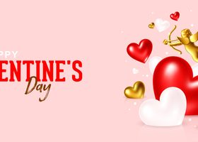 Red white hearts cupid vector