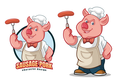 Sausage pork character design vector
