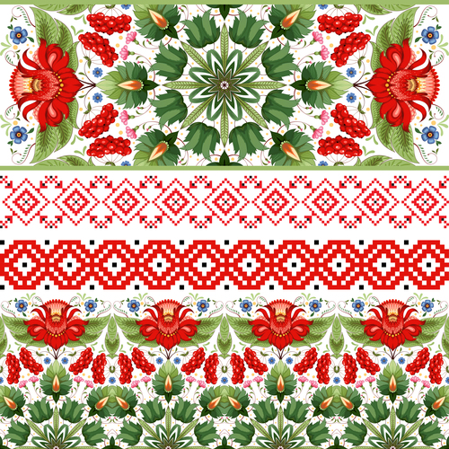 Six Ukrainian decorative style patterns vector