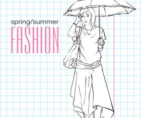 Sketch women holding umbrellas vector