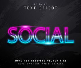 Social text neon gradient style text effect vector