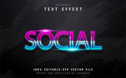 Social text neon gradient style text effect vector