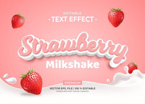 Strawberry milkshake editable text effect vector