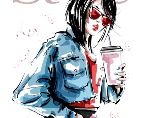 Street fashion watercolor illustration vector