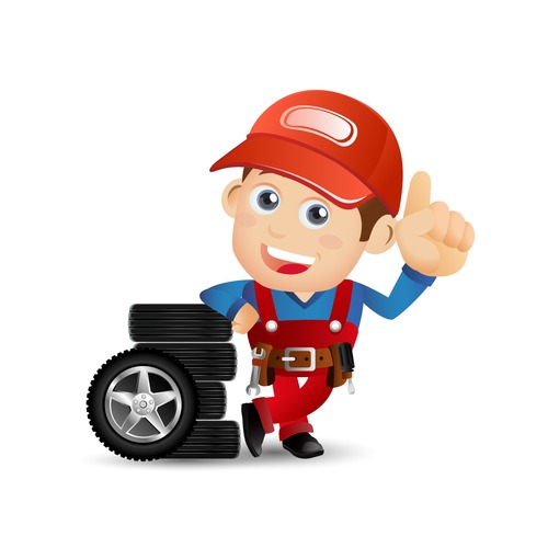 Tire and repairman illustration vector