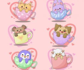 Valentine animal cups vector