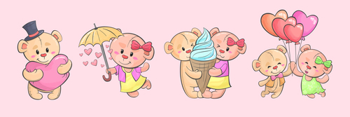Valentine teddy bears watercolor vector