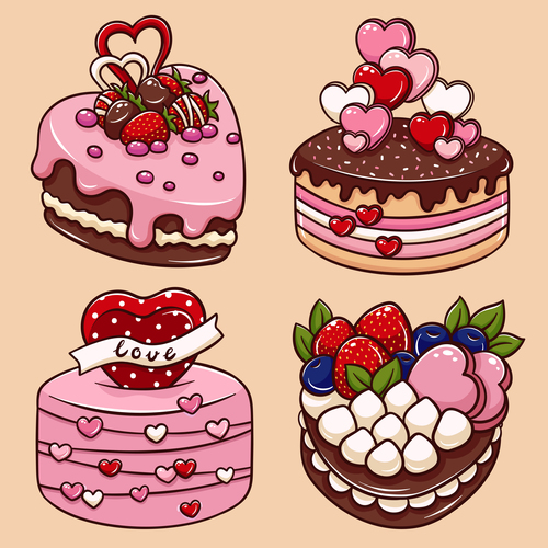 Valentine's Day heart cake cartoon illustration vector