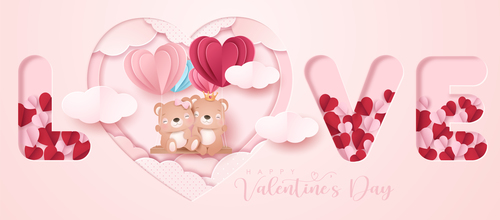 Valentines day paper style greeting card vector