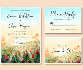 Watercolor wedding invitation card with beautiful rose garden landscape vector