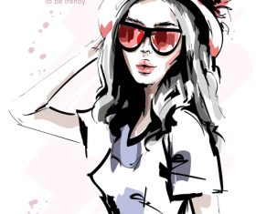 Watercolor young fashion girl vector