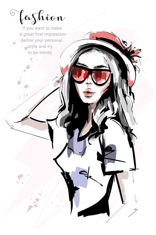 Watercolor young fashion girl vector