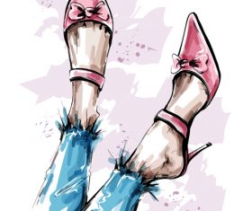 Wearing beautiful shoes watercolor illustration vector