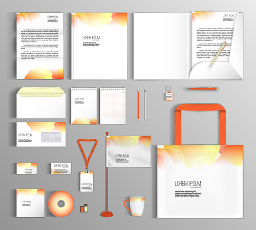 White and orange corporate identity stationery collection vector