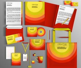 Yellow and red cover corporate identity stationery collection vector