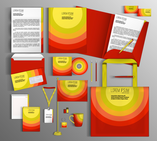 Yellow and red cover corporate identity stationery collection vector