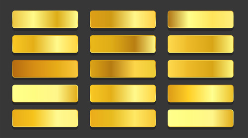 Yellow gold gradients metallic gradients set vector