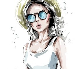 Young fashion girl hand drawn vector