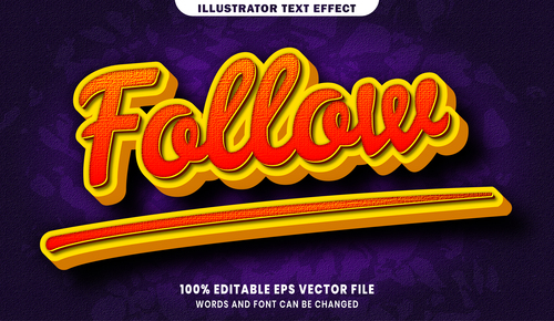 3d Follow editable text style effect vector