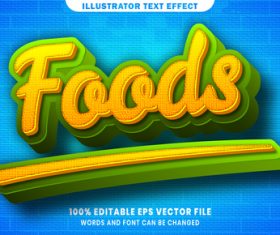 3d Foods editable text style effect vector
