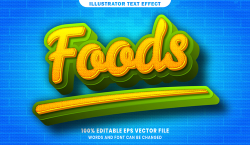 3d Foods editable text style effect vector