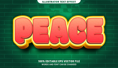 3d Peace editable text style effect vector