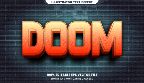 3d doom editable text style effect vector