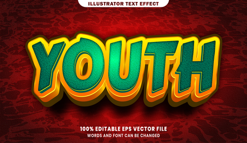 3d youth editable text style effect vector