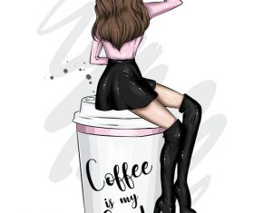 Advertising endorsement girl fashion clothes and accessories watercolor illustration vector