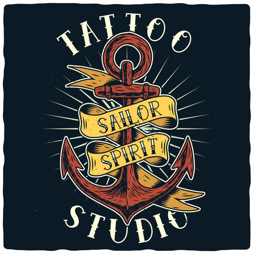 Anchor tattoo illustration vector