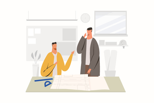 Architect working at office illustration vector