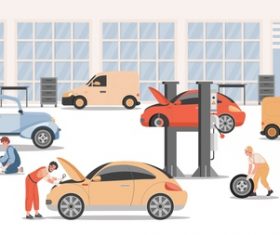 Auto repair shop cartoon illustration vector