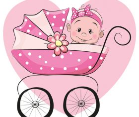 Baby cartoon illustration vector in pram