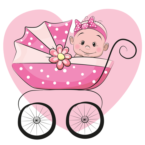 Baby cartoon illustration vector in pram