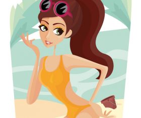 Beach girl cartoon illustration vector