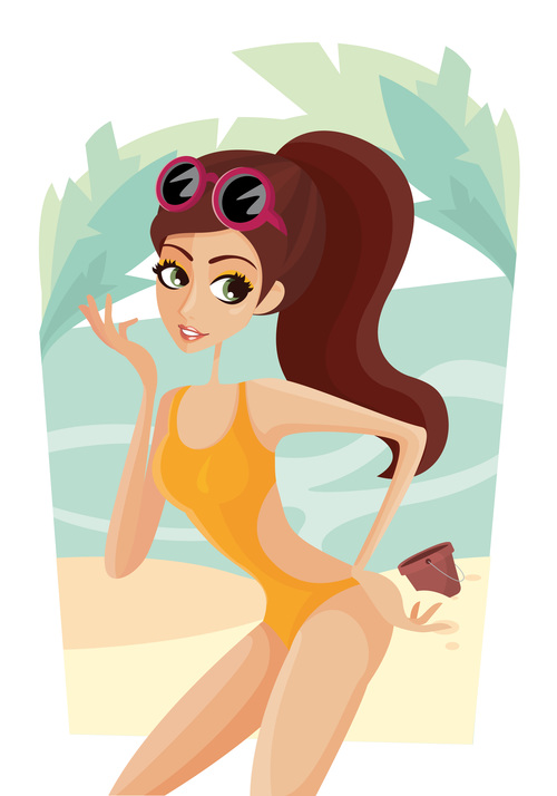 Beach girl cartoon illustration vector