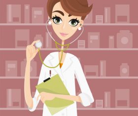 Beautiful female doctor cartoon illustration vector