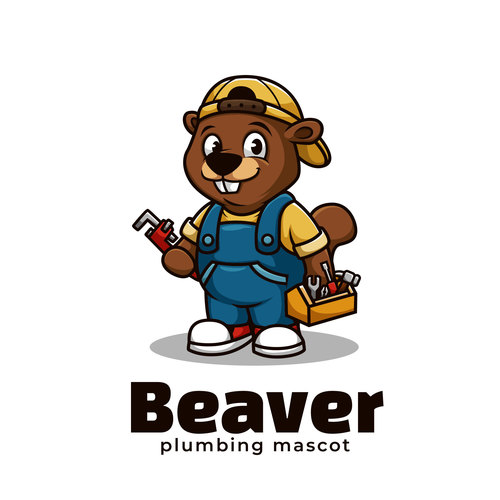 Beaver plumbing cartoon vector