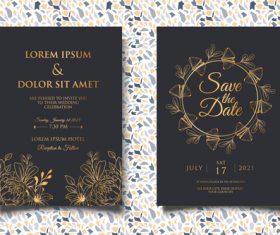 Black background gold glitter wedding invitation card vector